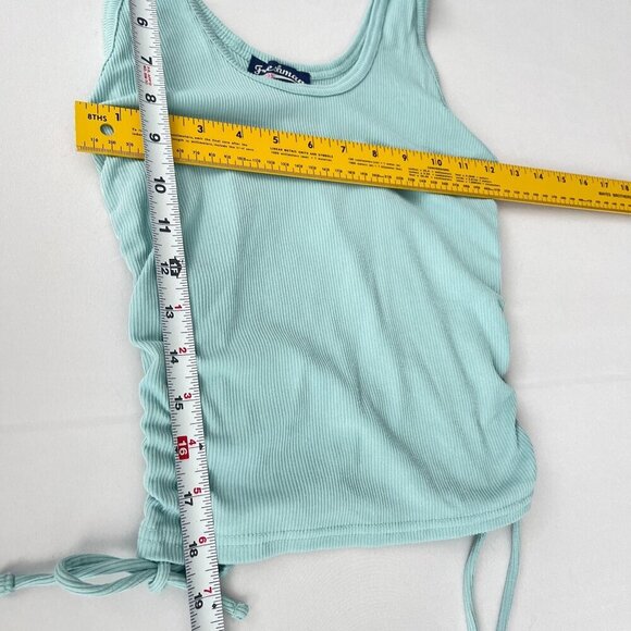 Freshman Sleeveless Rib Scoop Neck Tank Top Drawstring Side Light Blue Women S - Picture 8 of 10
